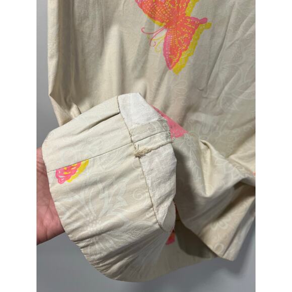 1960s Vintage Sleeveless Shift Mini Dress Butterfly Print Rosette Neckline Sm JL - Picture 7 of 11